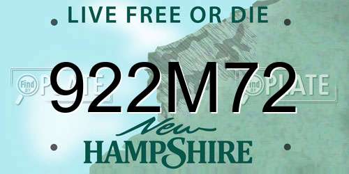922M72 New Hampshire License Plate