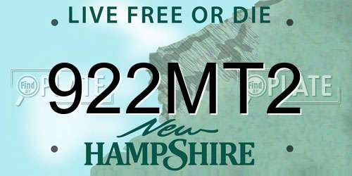 922MT2 New Hampshire License Plate