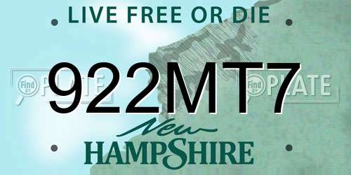 922MT7 New Hampshire License Plate