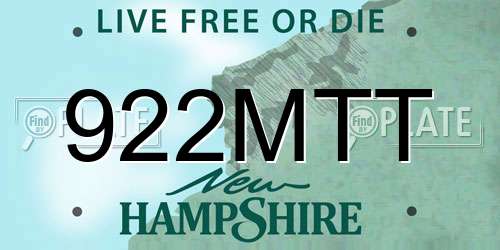 922MTT New Hampshire License Plate