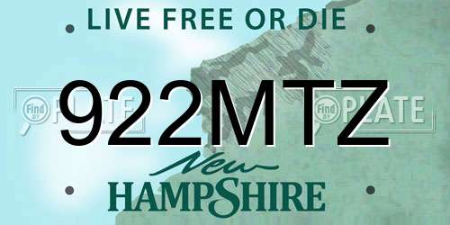 922MTZ New Hampshire License Plate