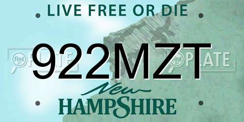 922MZT New Hampshire License Plate