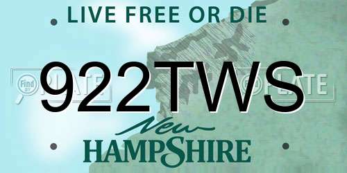 922TWS New Hampshire License Plate