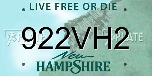 922VH2 New Hampshire License Plate