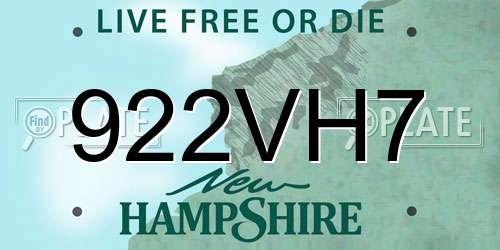 922VH7 New Hampshire License Plate