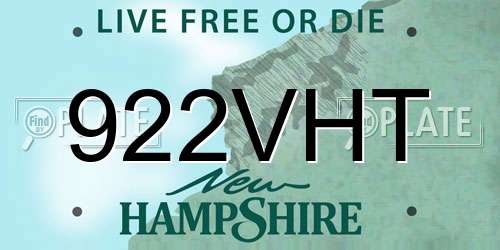 922VHT New Hampshire License Plate