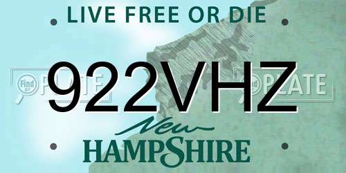 922VHZ New Hampshire License Plate
