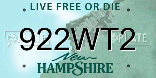 922WT2 New Hampshire License Plate