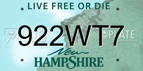 922WT7 New Hampshire License Plate