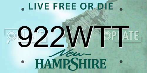 922WTT New Hampshire License Plate