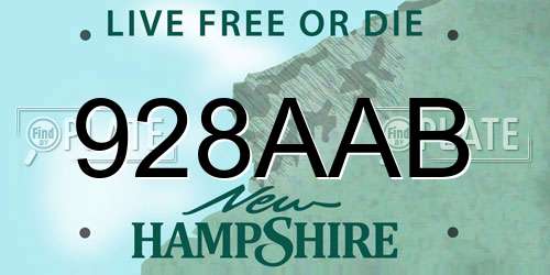 928AAB New Hampshire License Plate
