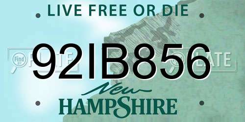 92IB856 New Hampshire License Plate