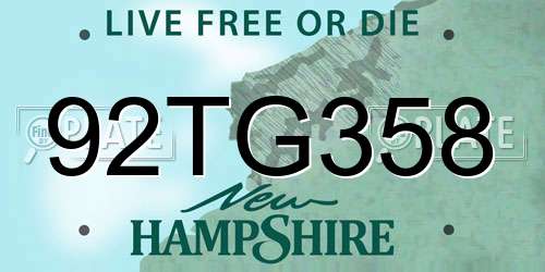92TG358 New Hampshire License Plate