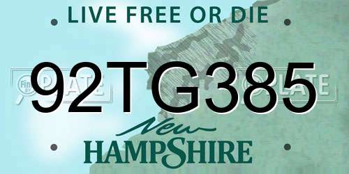 92TG385 New Hampshire License Plate