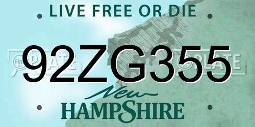 92ZG355 New Hampshire License Plate
