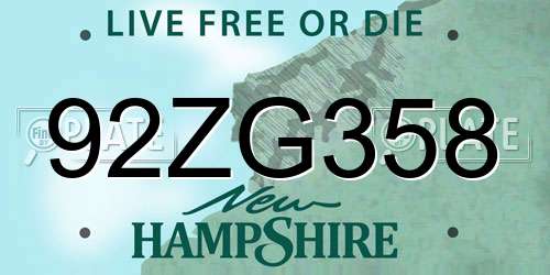 92ZG358 New Hampshire License Plate