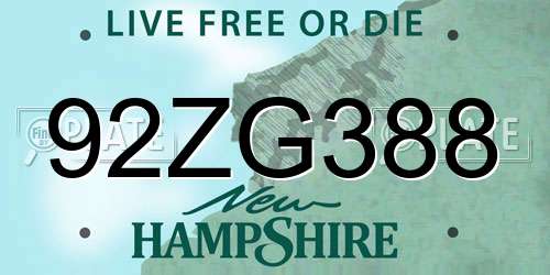 92ZG388 New Hampshire License Plate