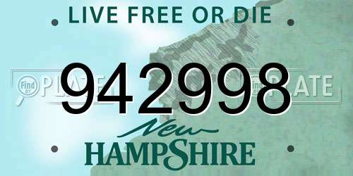 942998 New Hampshire License Plate