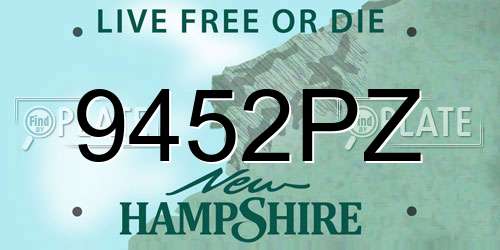 9452PZ New Hampshire License Plate