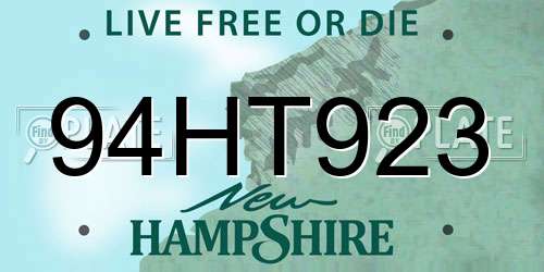 94HT923 New Hampshire License Plate