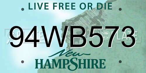 94WB573 New Hampshire License Plate