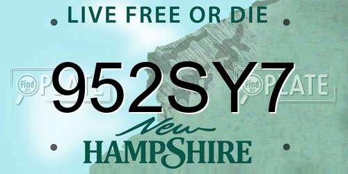 952SY7 New Hampshire License Plate