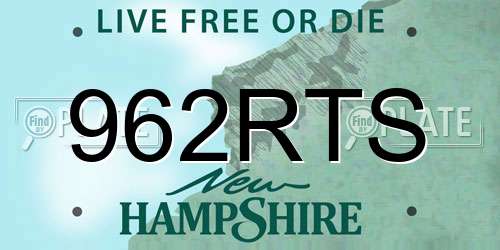 962RTS New Hampshire License Plate