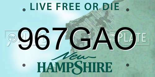 967GAO New Hampshire License Plate