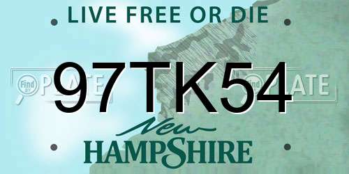97TK54 New Hampshire License Plate