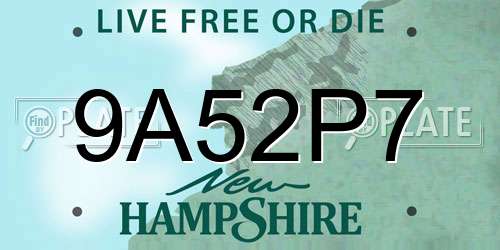 9A52P7 New Hampshire License Plate