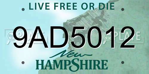 9AD5012 New Hampshire License Plate