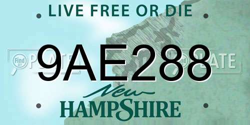 9AE288 New Hampshire License Plate