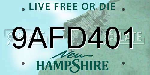 9AFD401 New Hampshire License Plate