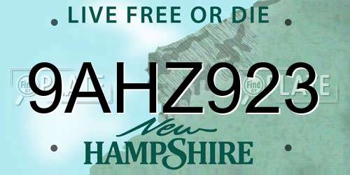 9AHZ923 New Hampshire License Plate