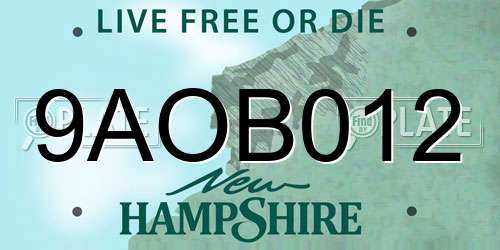 9AOB012 New Hampshire License Plate
