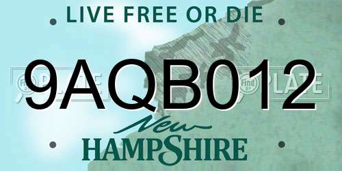 9AQB012 New Hampshire License Plate