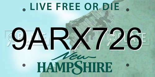 9ARX726 New Hampshire License Plate
