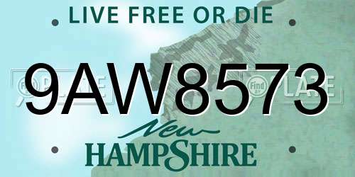 9AW8573 New Hampshire License Plate