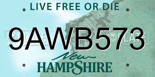 9AWB573 New Hampshire License Plate