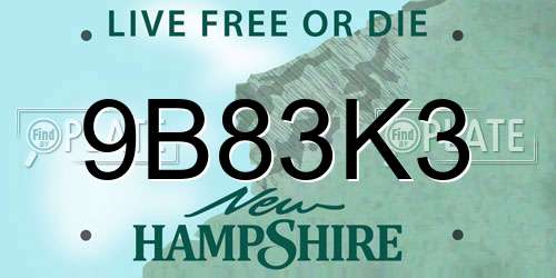 9B83K3 New Hampshire License Plate