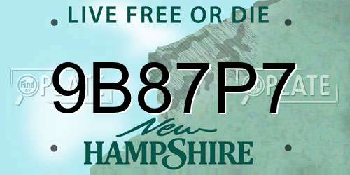 9B87P7 New Hampshire License Plate