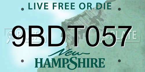 9BDT057 New Hampshire License Plate