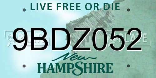 9BDZ052 New Hampshire License Plate