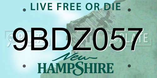 9BDZ057 New Hampshire License Plate