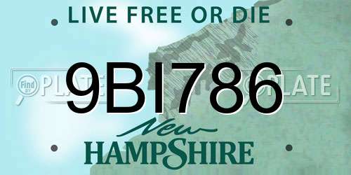 9BI786 New Hampshire License Plate