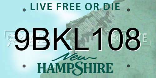 9BKL108 New Hampshire License Plate