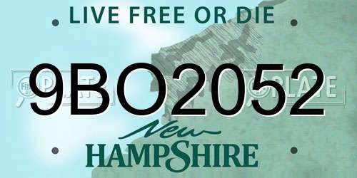 9BO2052 New Hampshire License Plate
