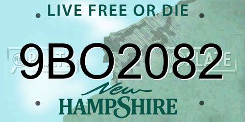 9BO2082 New Hampshire License Plate