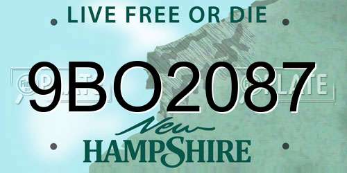 9BO2087 New Hampshire License Plate