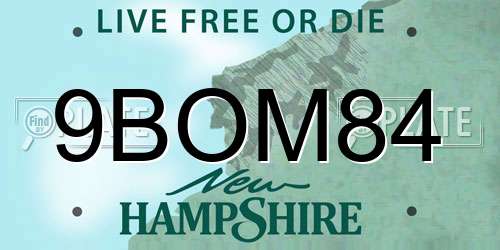 9BOM84 New Hampshire License Plate